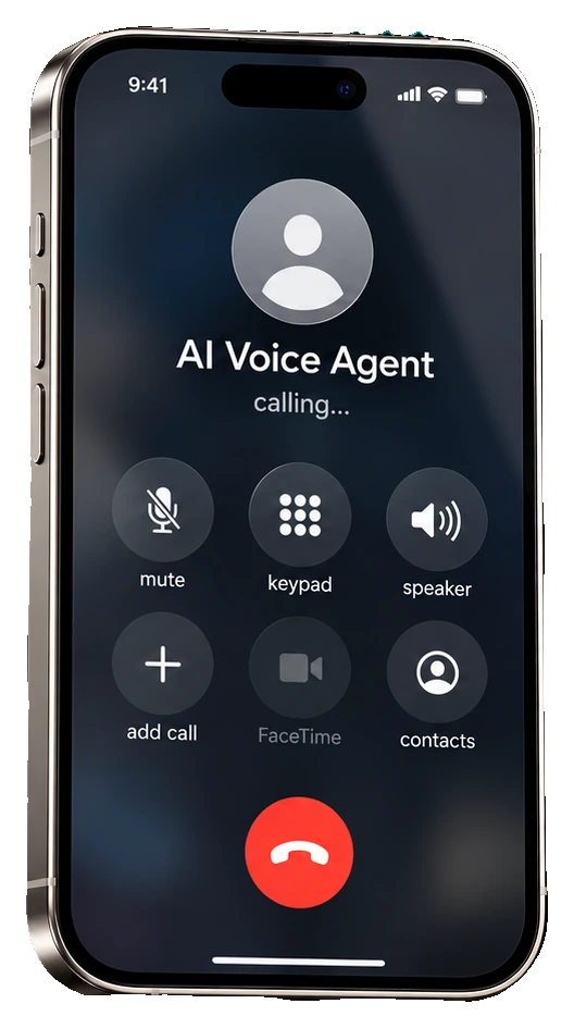 iPhone call screen showing a call to an AI voice agent